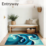 Artistic Shark Themed Carpet with Geometric Ocean Elements and Waves(Blue)