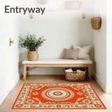 Tapestry with Stylized Lotus and Curved Florals (Orange) - ODIKA