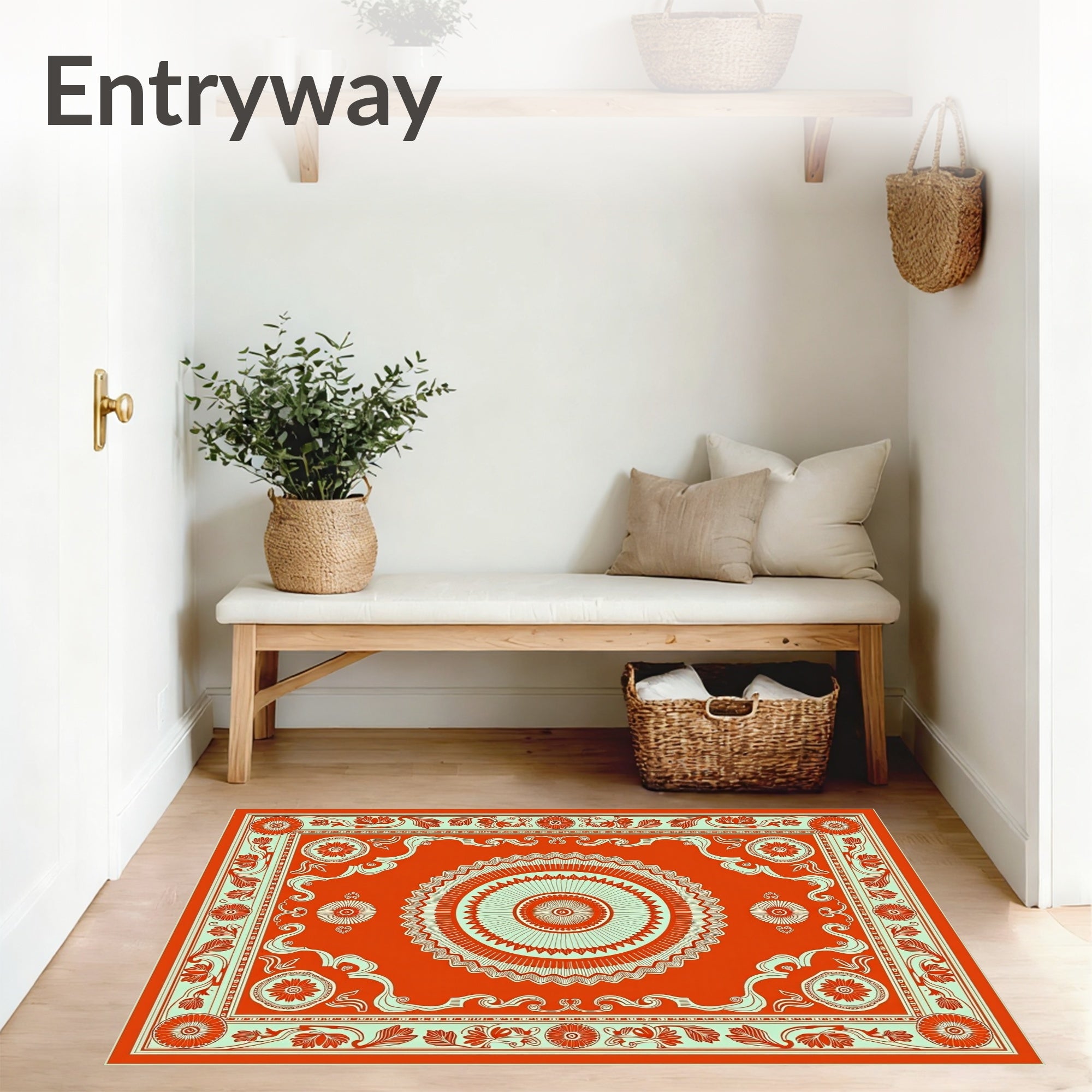 Tapestry with Stylized Lotus and Curved Florals (Orange) - ODIKA