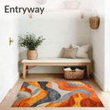 Chic Abstract Area Rug in Burnt Orange and Slate Grey Design(Orange)