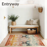 Eclectic Geometric Rug with Boho Diamond Layers and Subtle Botanical Details(Orange)