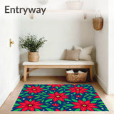 Christmas Poinsettia Floral Doormat Seasonal Botanical Entry(Red)