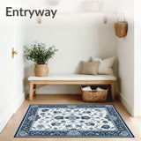 Chic Area Rug with Vibrant Grey and Blue Floral Damask Motif(White)
