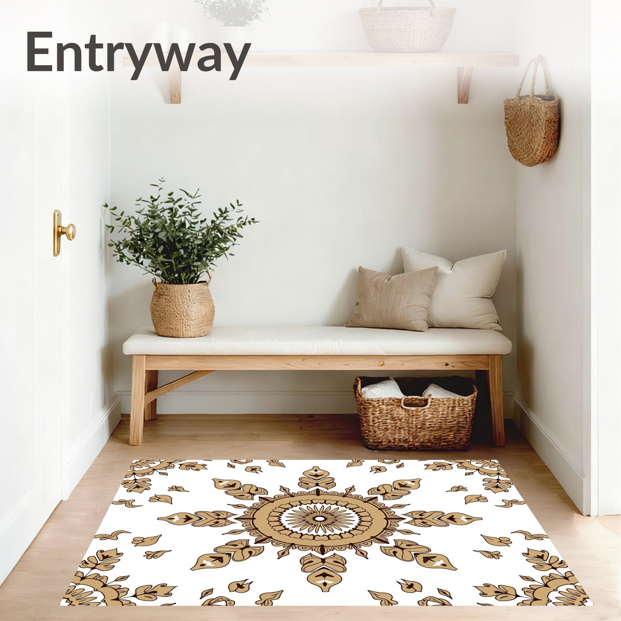 Inspired Floor Covering with Symmetrical Rosette (Beige) - ODIKA