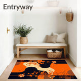 Bat Themed Halloween Rug Floral Bat Design for Home(Orange)