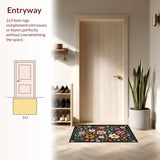 Ultra Soft Area Rug, Non Slip, Stain Resistant, Washable Area Rugs for Living Room, Bedroom, Washable Floral Fantasy(Black)