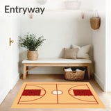 Basketball Court Wood Floor Maroon Key Red Lines Cream Circle(Beige)