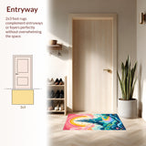 Fairy Tale Castle Silhouette Surrounded by Swirling Rainbow Waves (Pink)