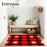Nordic Holiday Interlocking Tartan Plaid with Snowflake Motif(Red)