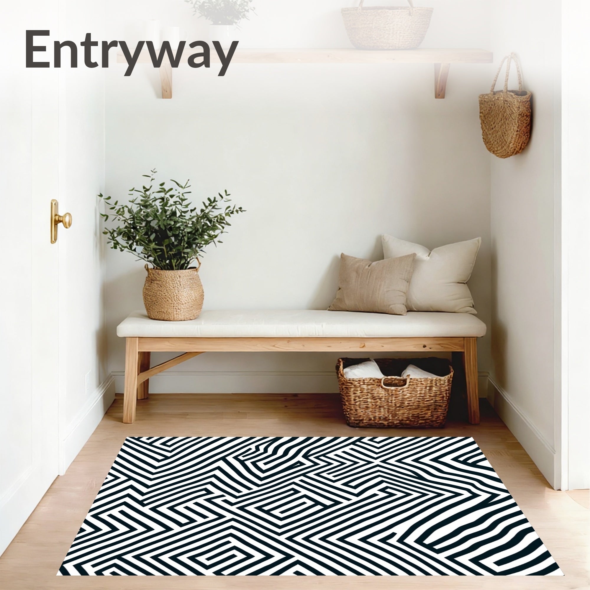 Interlocking Chevron Maze with Nordic Minimalist Motifs (Black) - ODIKA