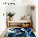Ocean Current Abstract Rug Charcoal Navy Blue(Blue)