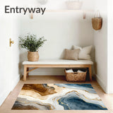 Artistic Brown Grey and Blue Marble Swirl Rug with Contemporary Abstract Design(Beige)