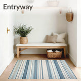 Farmhouse Braid Blue Beige Stripe Motif Rustic Woven(Blue)