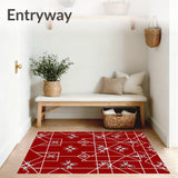 Modern Festive Checkered Grid with Minimalist Holly Leaf and Interlocking Lines(Red)
