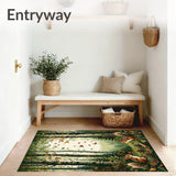 Nature s Pathway with Rustic Trees Forest Animals and Autumn Leaves(Brown)