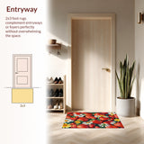 Boho Summer Fruits Mat Strawberries and Floral(Red)