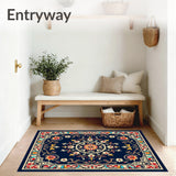 Elegant Floral Medallion With Interlocking Vines And Petals(Navy)