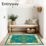 Classic Damask Scrollwork with Elegant Framed Edge Accent (Teal)