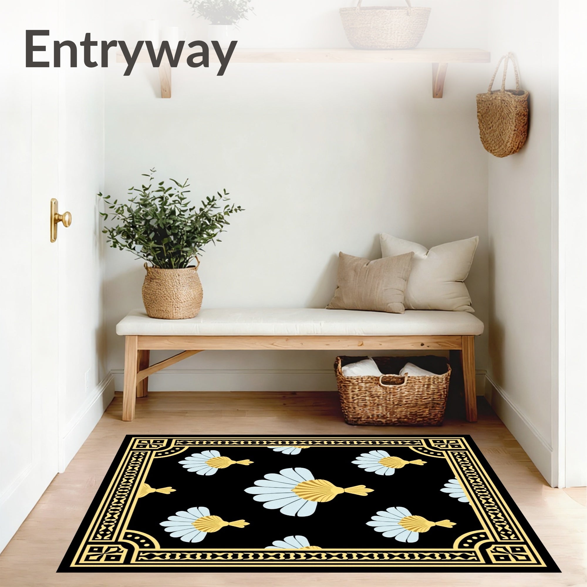 Art Fan Motif with Metallic Accents and Symmetrical Layout (Black) - ODIKA
