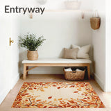 Fallen Leaves Circular Area in Earthy Shades and Floral(Beige)