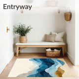 Coastal Breeze Area Abstract Beige & Blue Waves for Home(Blue)