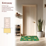 Ultra Soft Area Rug, Non Slip, Stain Resistant, Washable Area Rugs for Living Room, Bedroom, Boho Jungle Floral(Green)