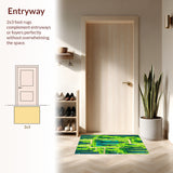 Ultra Soft Area Rug, Non Slip, Stain Resistant, Washable Area Rugs for Living Room, Bedroom, Colorful City-Themed Toddler Playmat(Green)