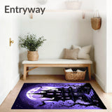 Elegant Halloween Area Rug Spooky Mansion Silhouette(Purple)