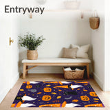 Spooky Harvest Festive Cat Gnome Rug Entrance Carpet Autumn Decor(Purple)