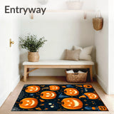 Spooky Porch Halloween Rug Featuring Pumpkin Gnomes and Cat Silhouettes(Orange)