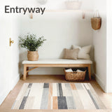 Neutral Toned Abstract Runner Featuring Beige and Slate Linear Motifs(Gray)