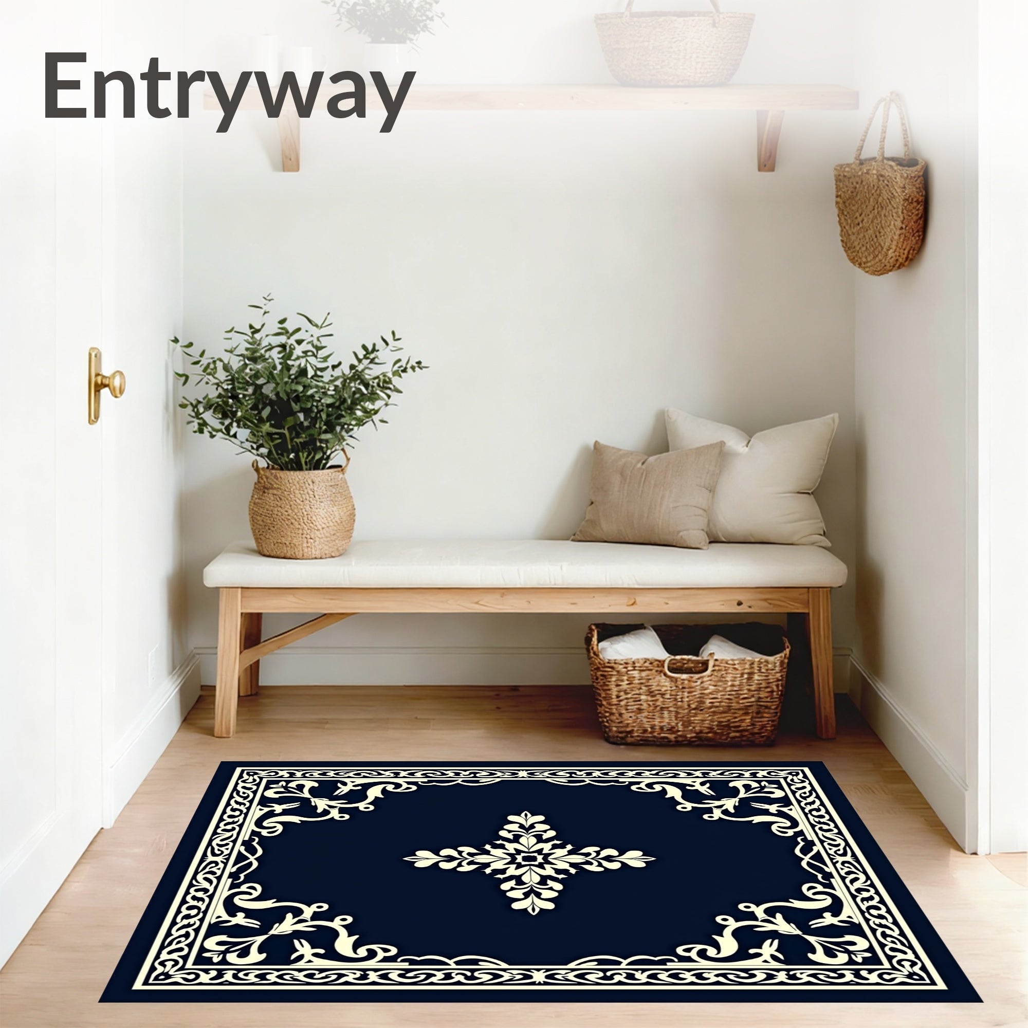 Vintage Damask Scrollwork Design with Elegant Swirl Accent (Blue) - ODIKA