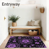 Vintage Floral Tapestry with Botanical Motifs and Swirling Vines(Black)