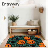 Enchanting Halloween Tapestry with Spiraled Pumpkin and Sleek Cat Silhouettes(Orange)