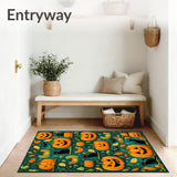 Mystical Halloween Area Rug Pumpkin Patch Design(Orange)