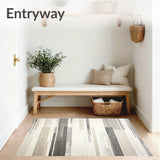 Beige and Slate Abstract Linear Runner With Subtle Distressed Stripes(Beige)