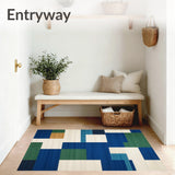 Elegant Blue Green and Beige Abstract Plaid with Irregular Grid Lines(Blue)