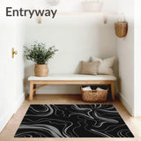 Abstract Marble Swirl Design with Contemporary Floral(Black)