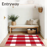 Yuletide Buffalo Check Doormat with Traditional Cabin Style Motifs(Red)