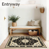 Elegant Black and Beige Medallion with Ornate Oriental Motifs(Black)