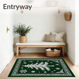 Festive Pine Tree Snowflake Half Moon Doormat Non Slip Holiday(Green)