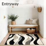 Retro Graphic Wave Area with Flowing Black and Beige Curves Neutral Harmony(Gray)