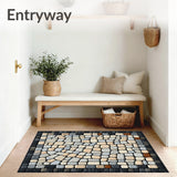 Zen Stone Mosaic Area with Cobblestone Inspired Boho Geometric Motifs(Beige)