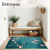 Cherry Blossom Floral Rug with Teal Accents(Blue)