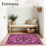 Boho Mosaic Medallion Featuring Intricate Interlocking Floral Arrangements(Pink)