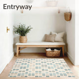 Coastal Breeze Area Serene Beige and Blue Geometric Design(Beige)