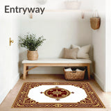 Ornate Medallion Tapestry with Scrollwork Border Flourishes(Brown)