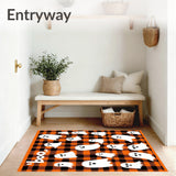 Ghostly Greetings Spooky Welcome Mat & Plaid Layered Entry Decor(Orange)