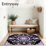 Elegant Floral Medallion Featuring Stylized Petals and Curved Vines (Black)