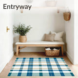 Contemporary Plaid Area with Layered Blue and Beige Checkered Design(Blue)